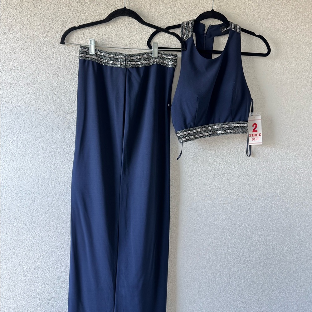 Navy Two-Piece Set with Silver Accents